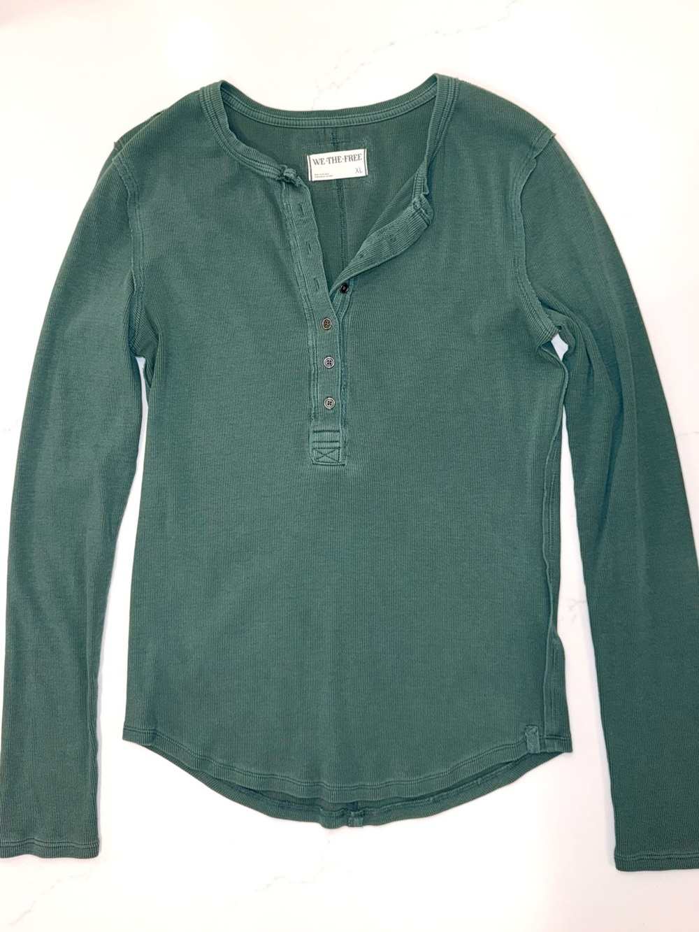 Free People We the Free Jamie Henley Ribbed Top XL in Uncut Emerald